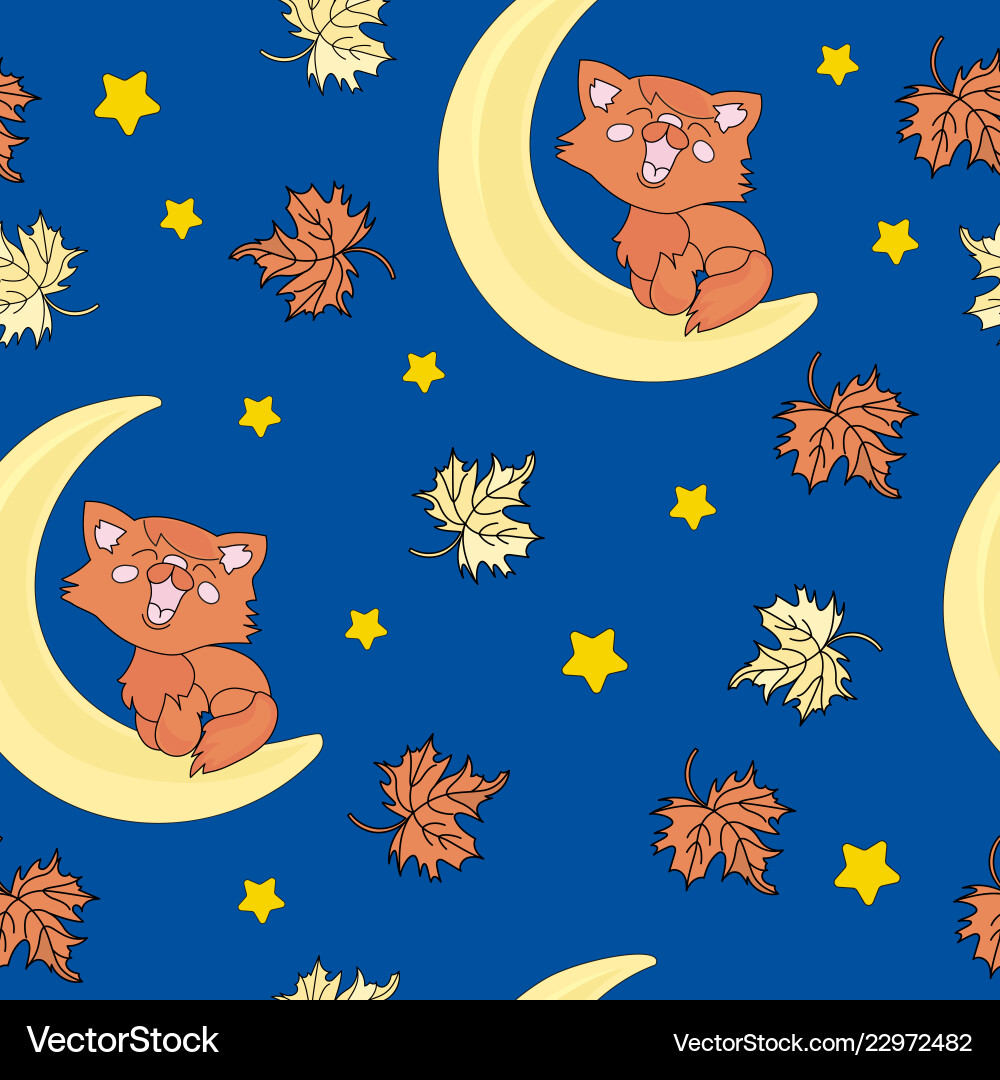 Red cat autumn seamless pattern color Red cat autumn seamless pattern color vector image
