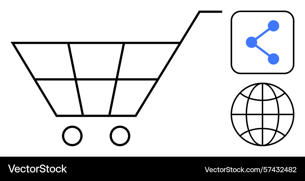 Shopping cart with connection and global network Vector Image