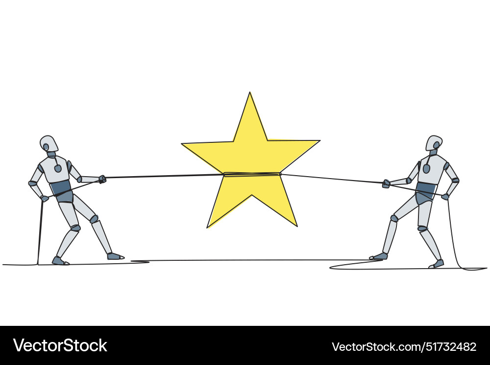Single continuous line drawing two smart robots Single continuous line drawing two smart robots vector image