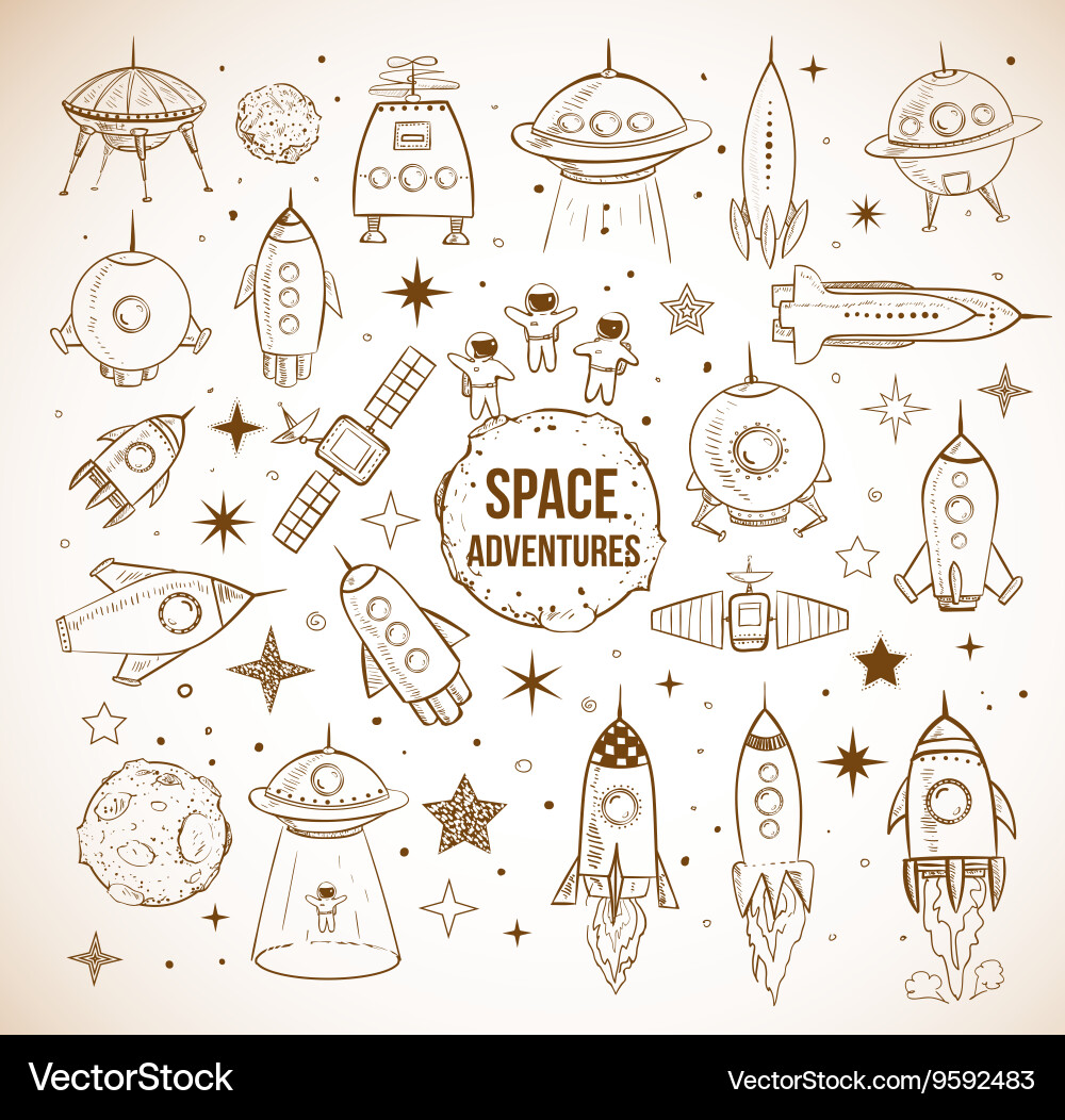 Collection of sketchy space objects vector image