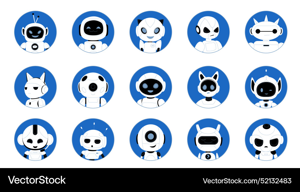 Cute robots avatars set different friendly chat Vector Image