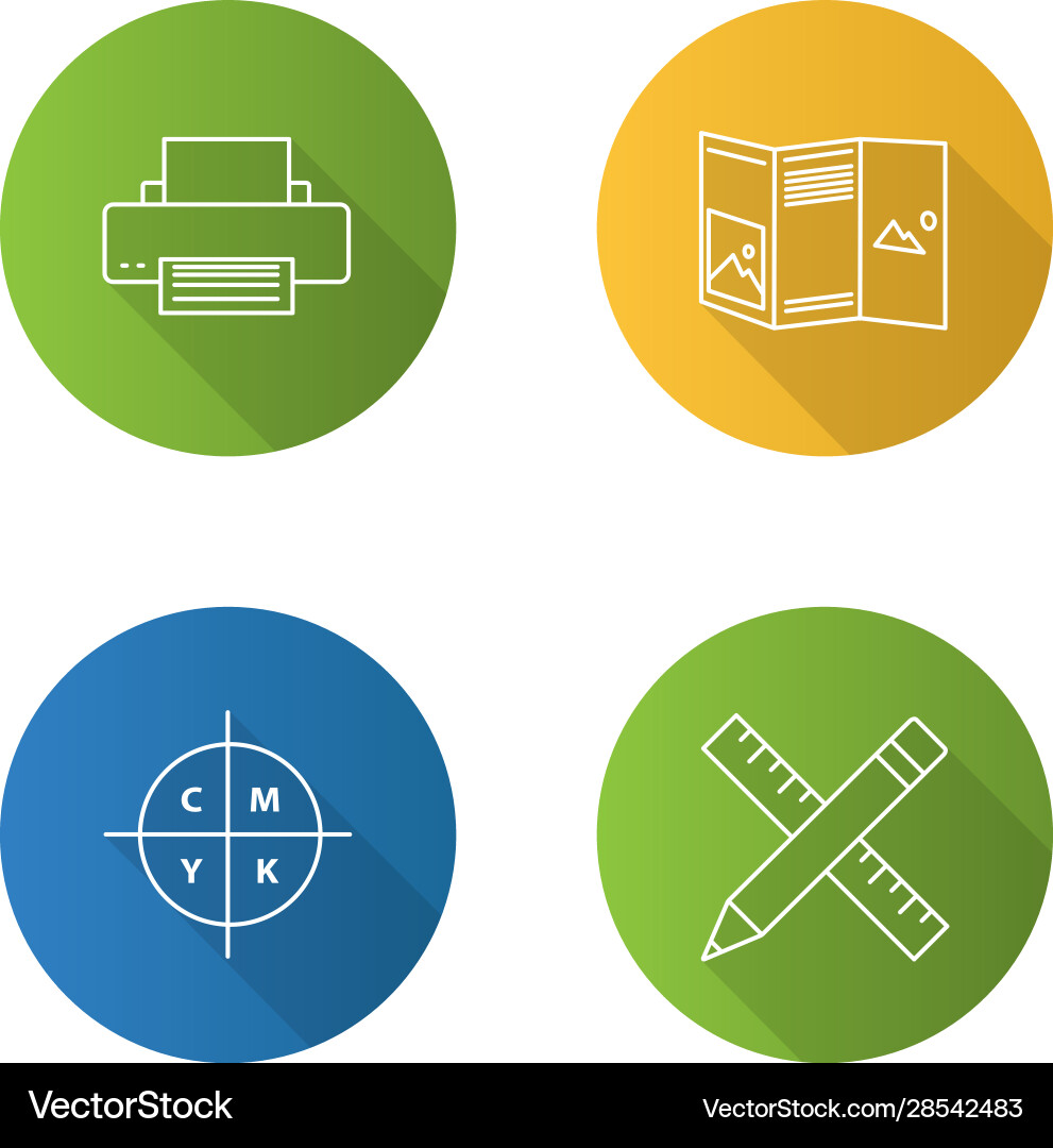 Printing flat linear long shadow icons set Printing flat linear long shadow icons set vector image