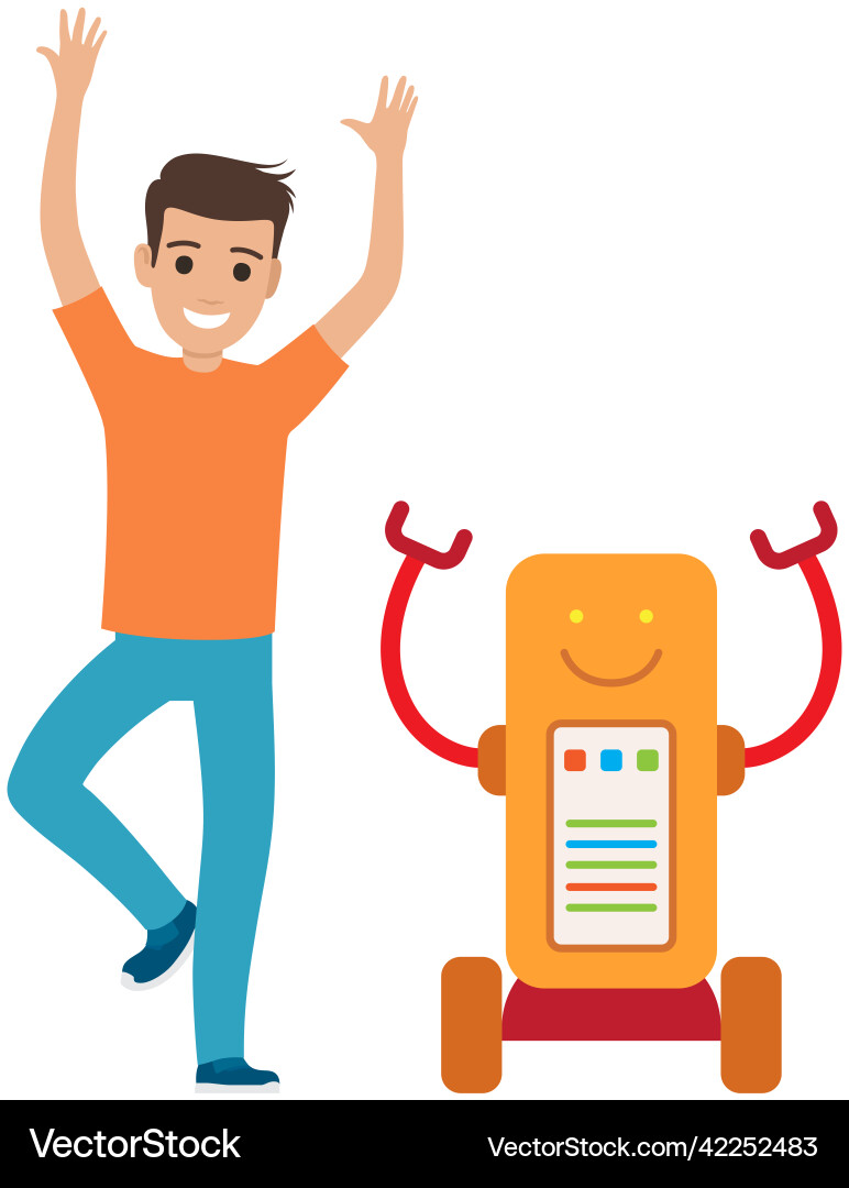 Robot dancing disco with man artificial vector image