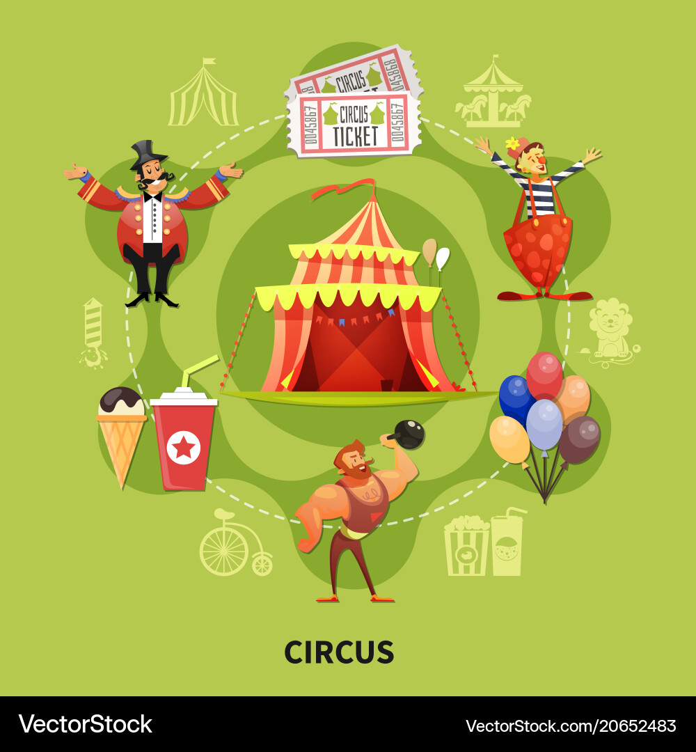 Round circus cartoon composition Round circus cartoon composition vector image