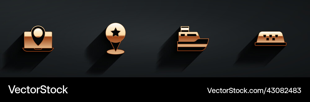 Set laptop with location marker map pointer star vector image