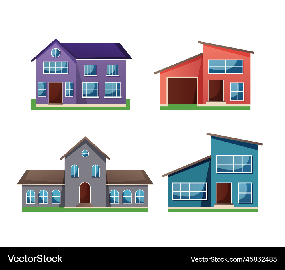 Set of residential houses exterior flat style Set of residential houses exterior flat style vector image