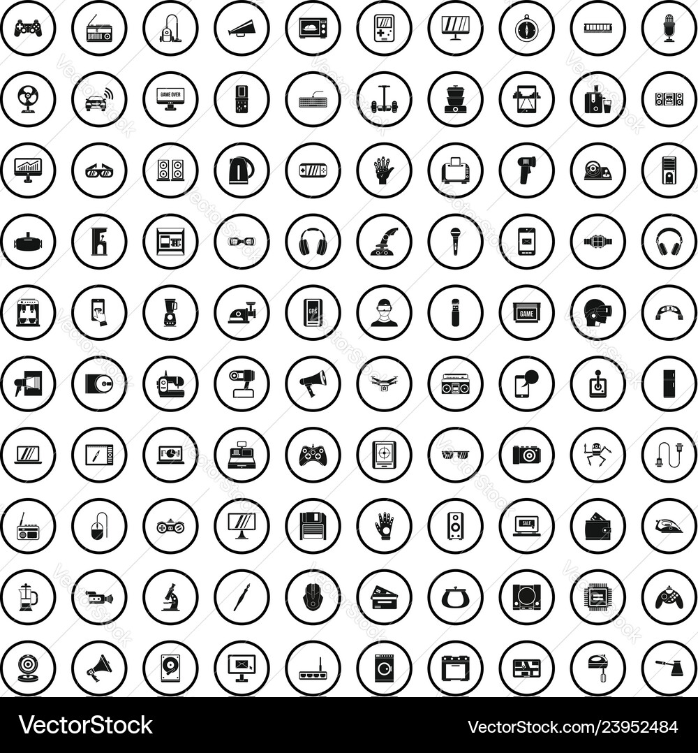 100 device app icons set simple style Vector Image