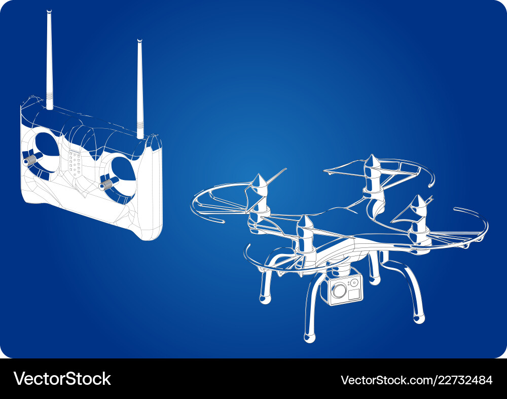 3d model of quadcopter and radio remote control 3d model of quadcopter and radio remote control vector image
