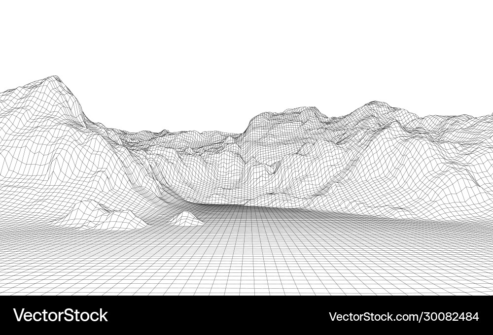 Abstract 3d wire-frame landscape blueprint style Vector Image
