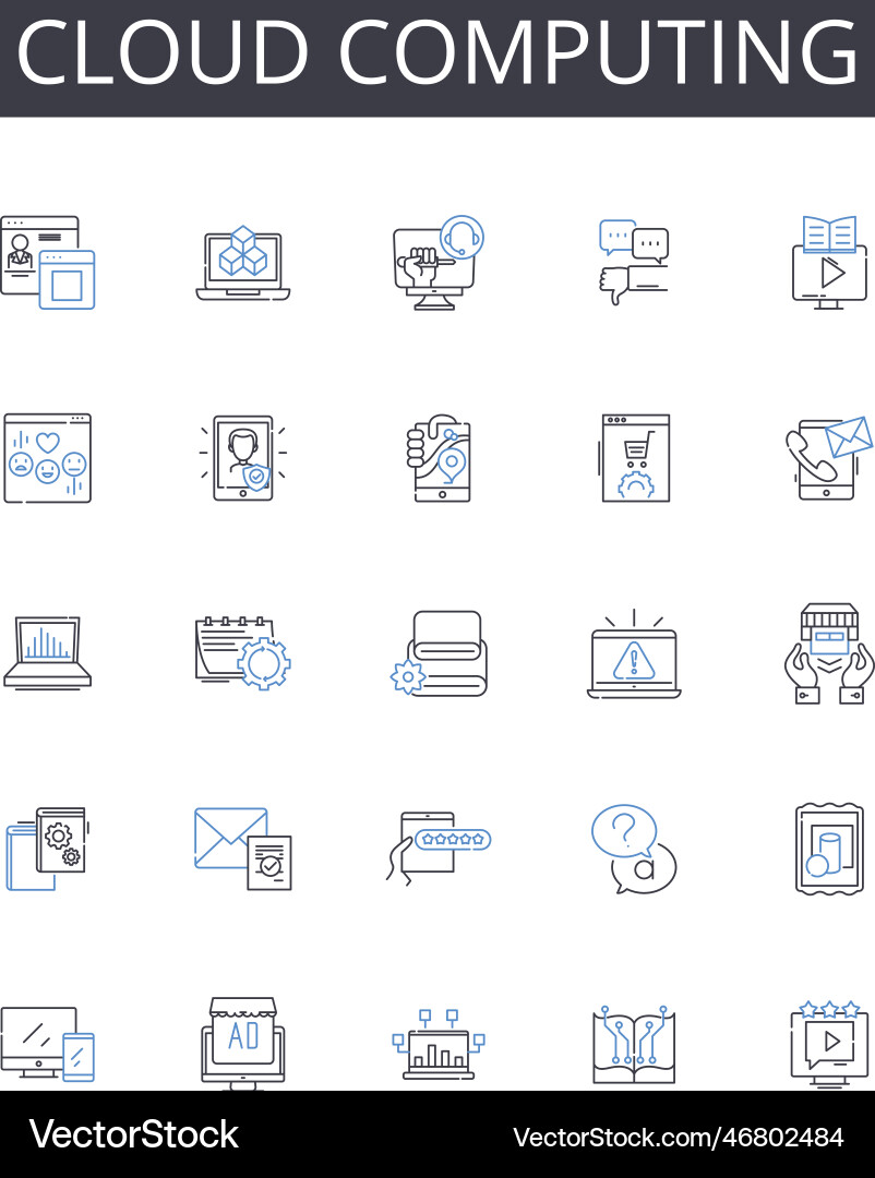 Cloud computing line icons collection virtual vector image