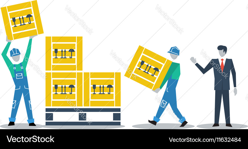 Logistics Workers Loading Boxes Vector Image