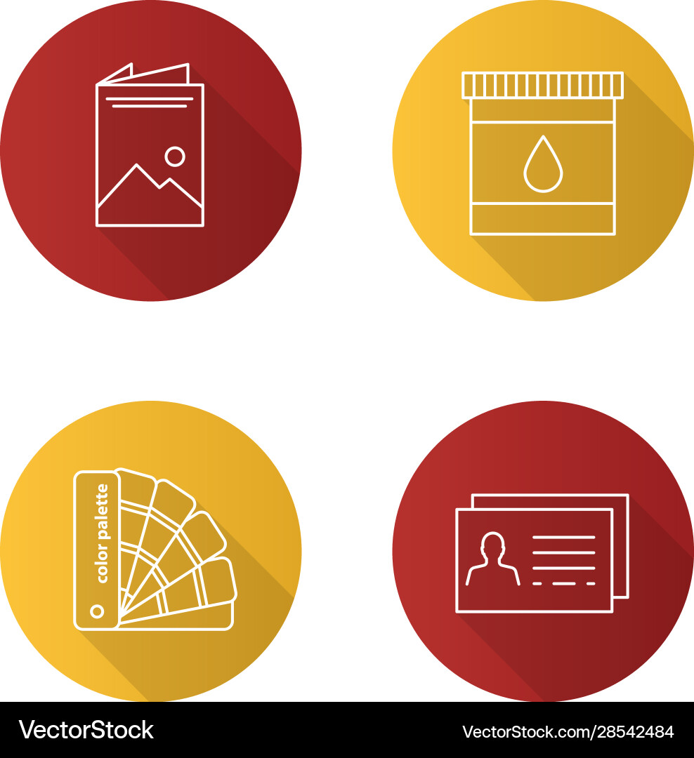 Printing flat linear long shadow icons set Vector Image