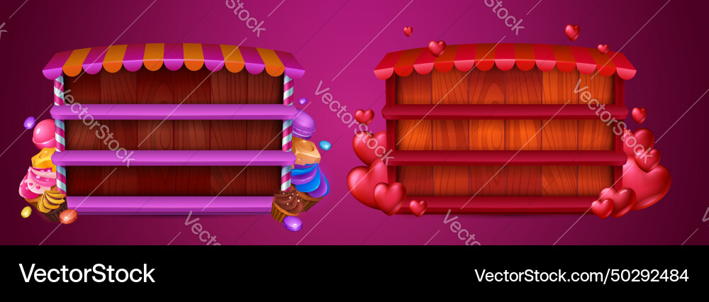 Shop window template with desserts and hearts Shop window template with desserts and hearts vector image