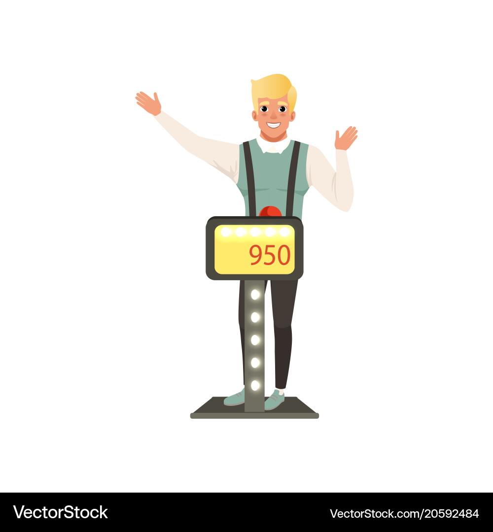 Smiling man taking part at quiz show player vector image