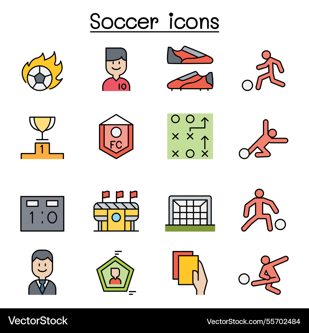 Soccer football icon set in colorline style Soccer football icon set in colorline style Vector Image