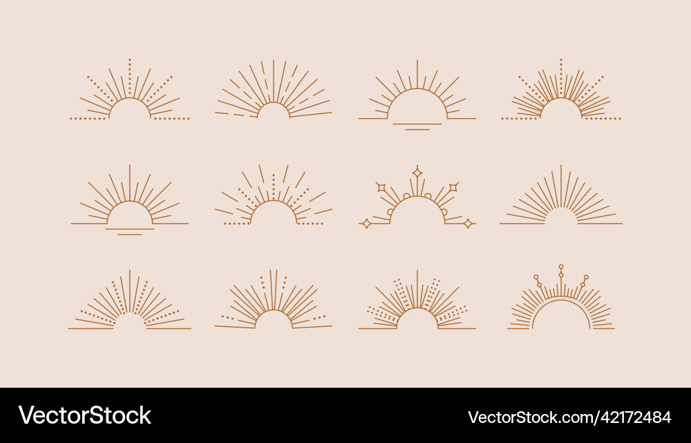 Sun rays line design elements boho logos Sun rays line design elements boho logos vector image