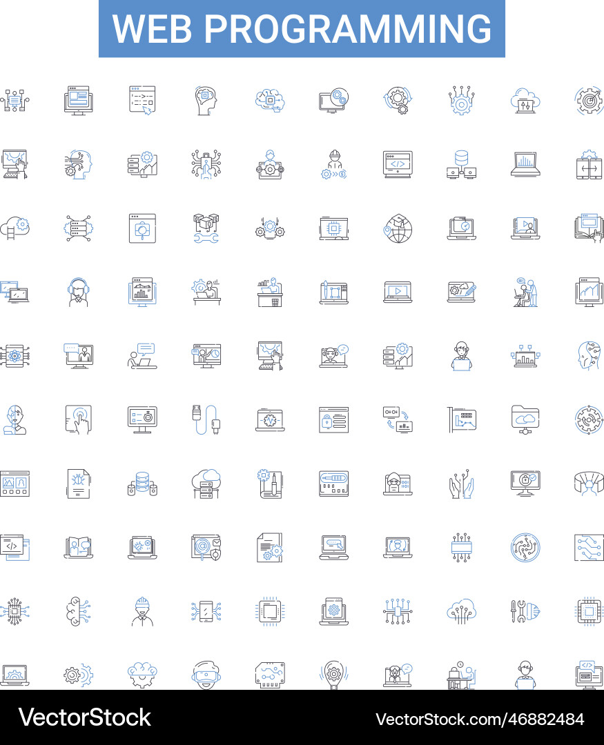 Web programming outline icons collection vector image