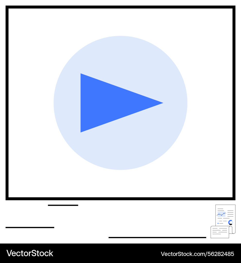 Blue play button on screen with document elements Vector Image