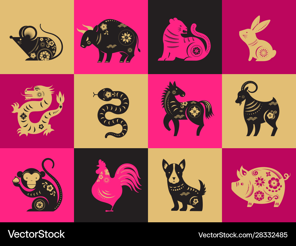 Chinese new year zodiac signs papercut icons Chinese new year zodiac signs papercut icons vector image