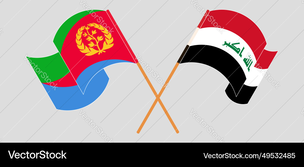 Crossed and waving flags of eritrea iraq Crossed and waving flags of eritrea iraq Vector Image