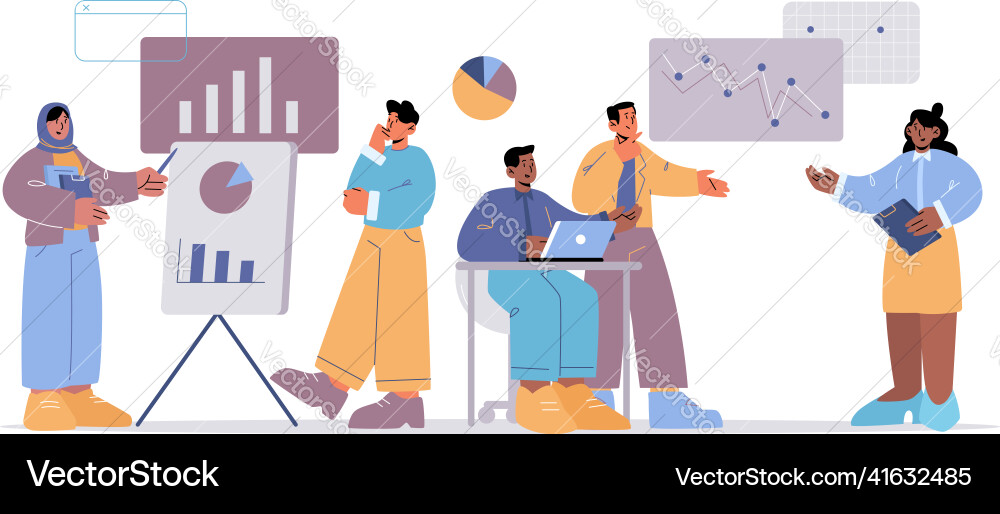 Diverse Team Analyzing Data vector image