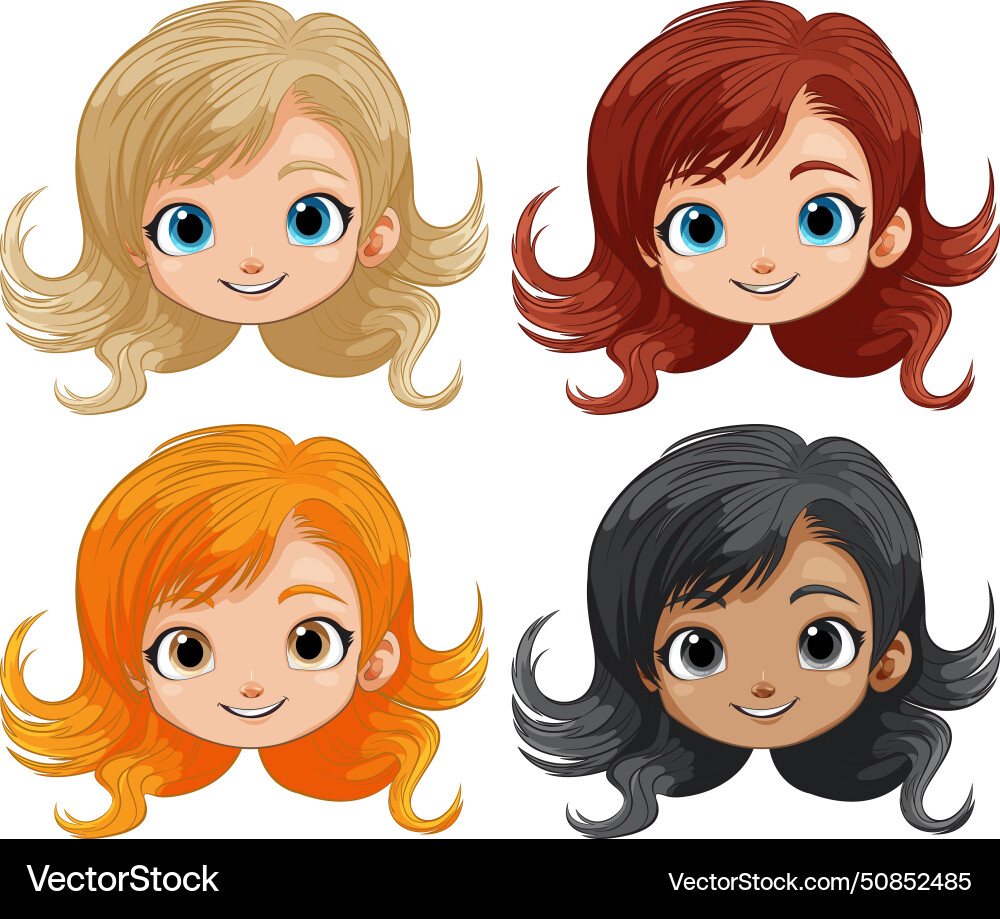 Four cartoon girls with different hair colors Vector Image