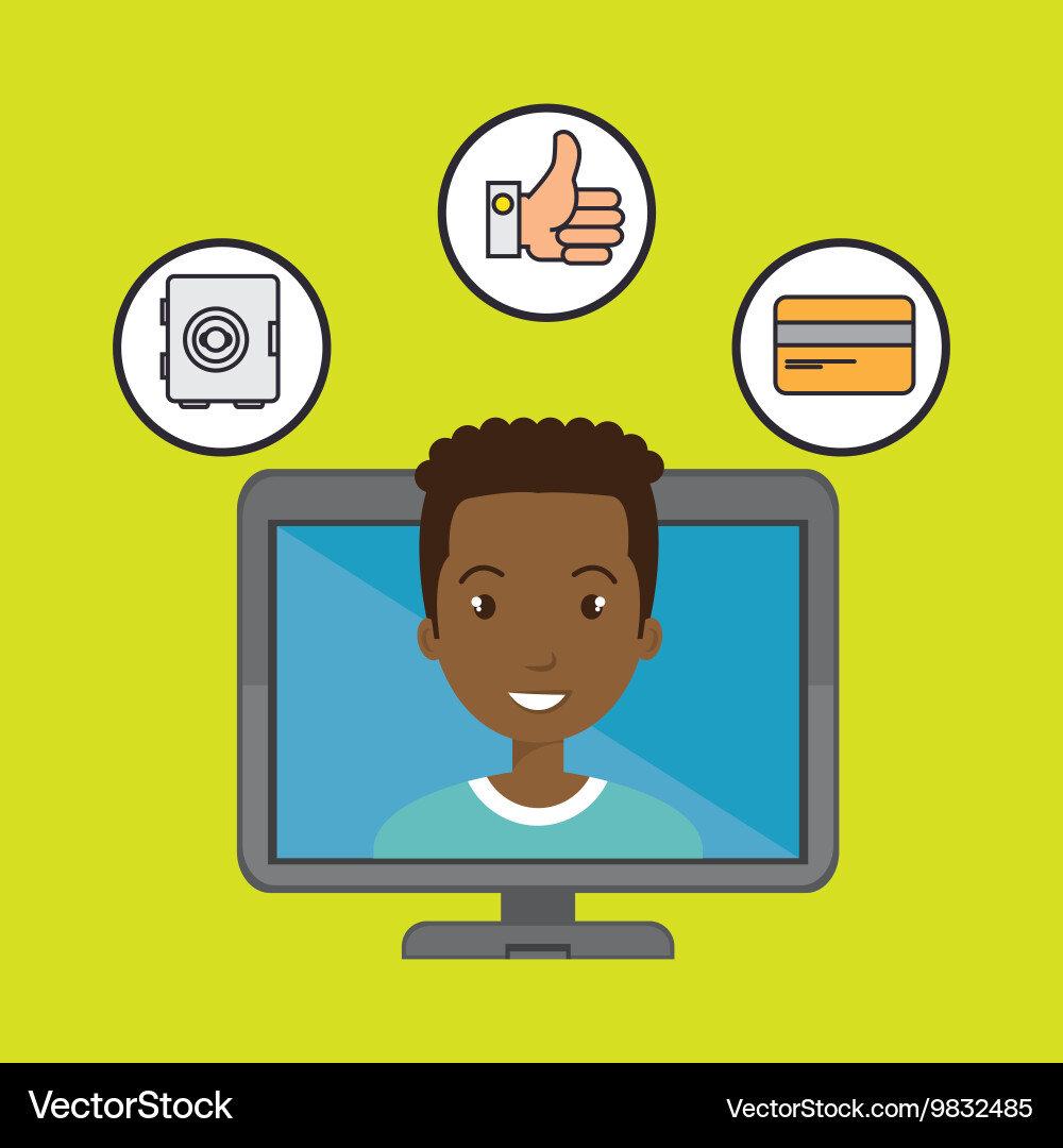 Man with hand card and screen isolated icon design vector image