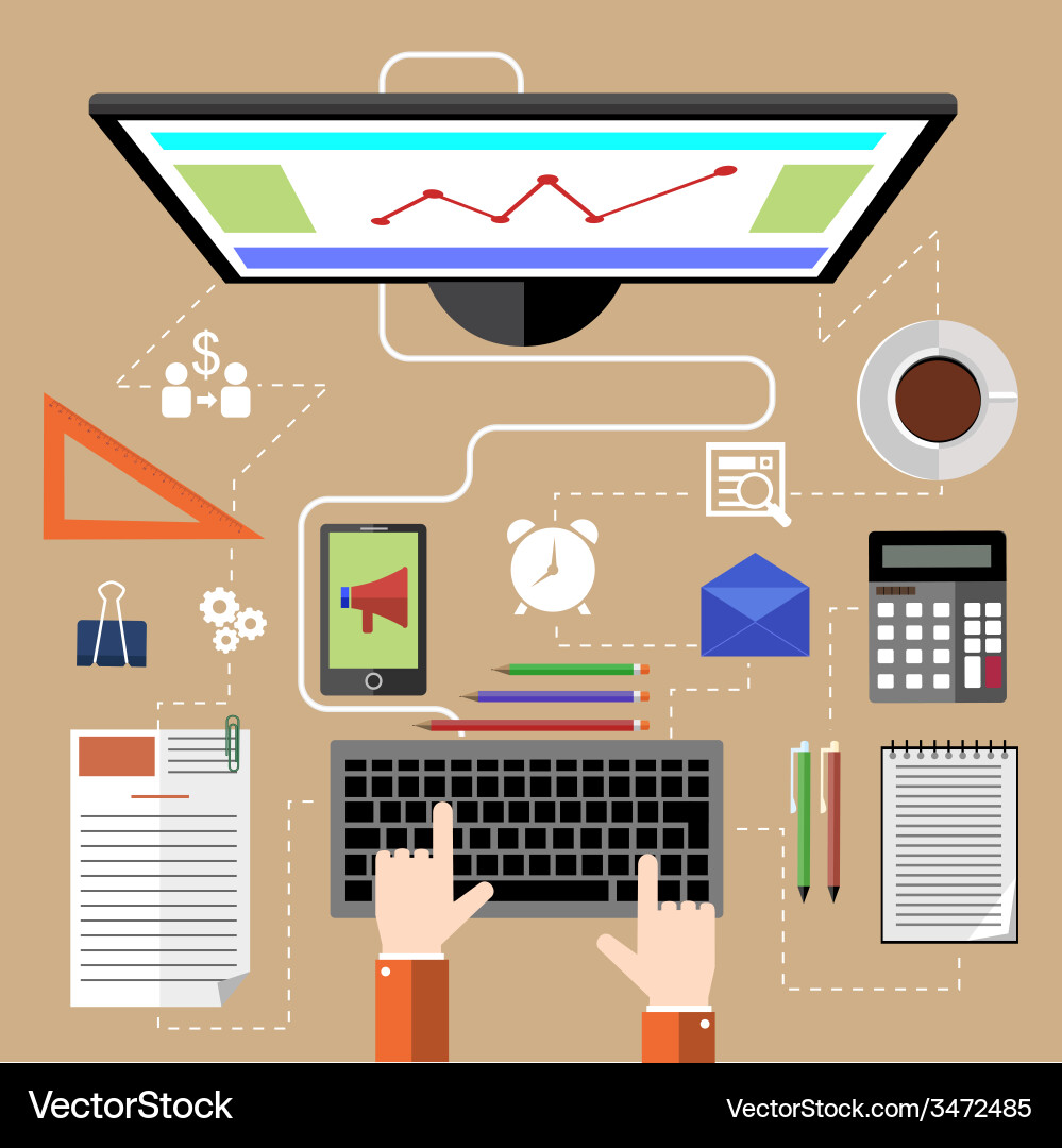 Programmer at working place wit equipment vector image