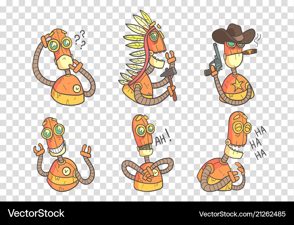 Set funny robots in outline style Set funny robots in outline style vector image
