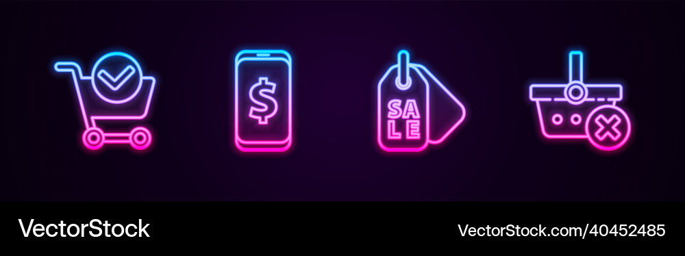Set line shopping cart with check mark smartphone Vector Image