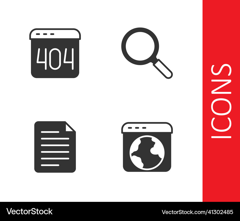 Set worldwide page with a 404 error file Set worldwide page with a 404 error file Vector Image