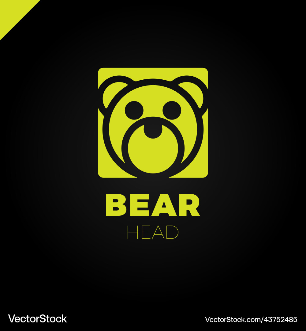 Simple line head bear in square with rounded Vector Image