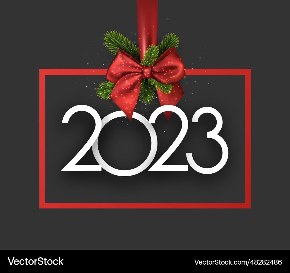 2023 sign in red square bauble frame with bow 2023 sign in red square bauble frame with bow vector image