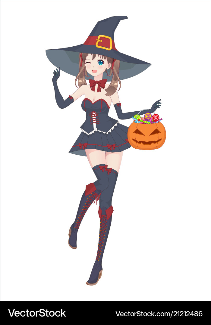 Anime manga girl in a witch costume with big hat Anime manga girl in a witch costume with big hat vector image