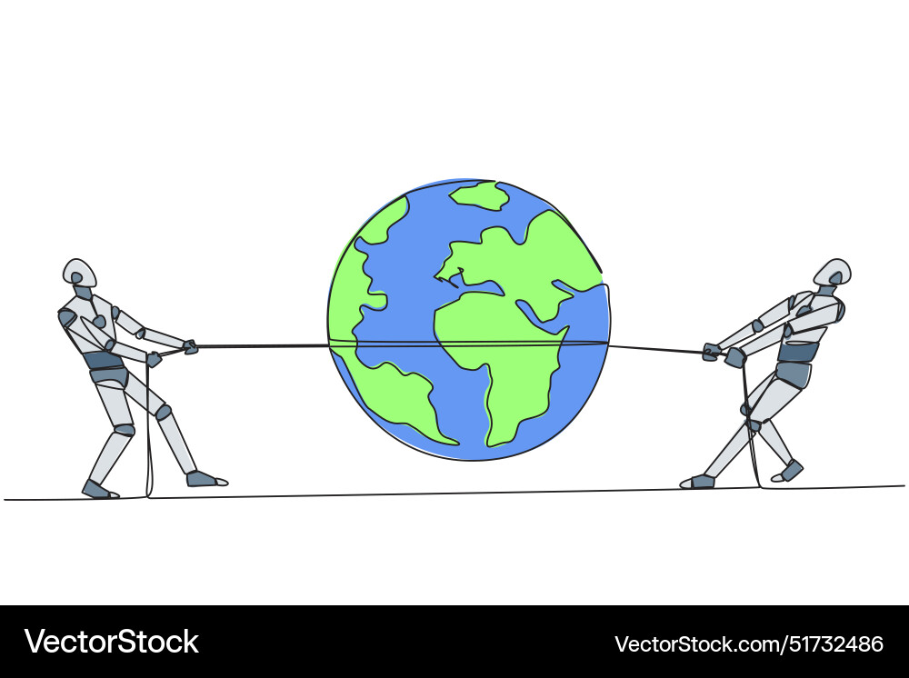 Continuous one line drawing two robots fighting Continuous one line drawing two robots fighting vector image