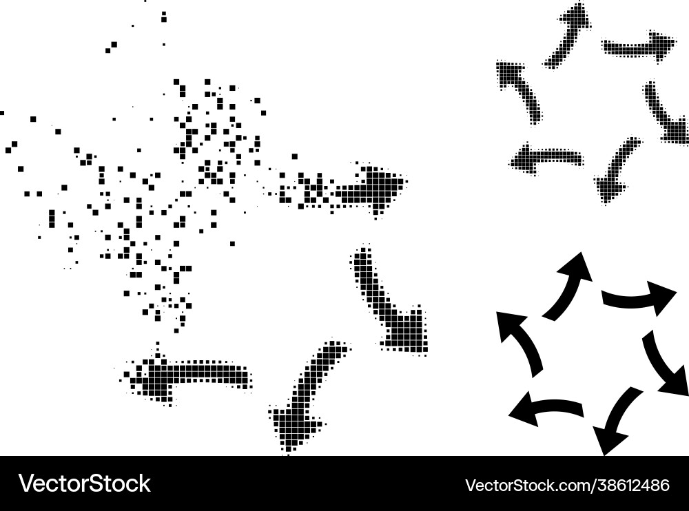 Dissolving and halftone pixel centrifugal arrows Dissolving and halftone pixel centrifugal arrows vector image