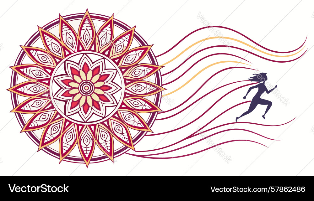 Dynamic running figure on mandala design Vector Image
