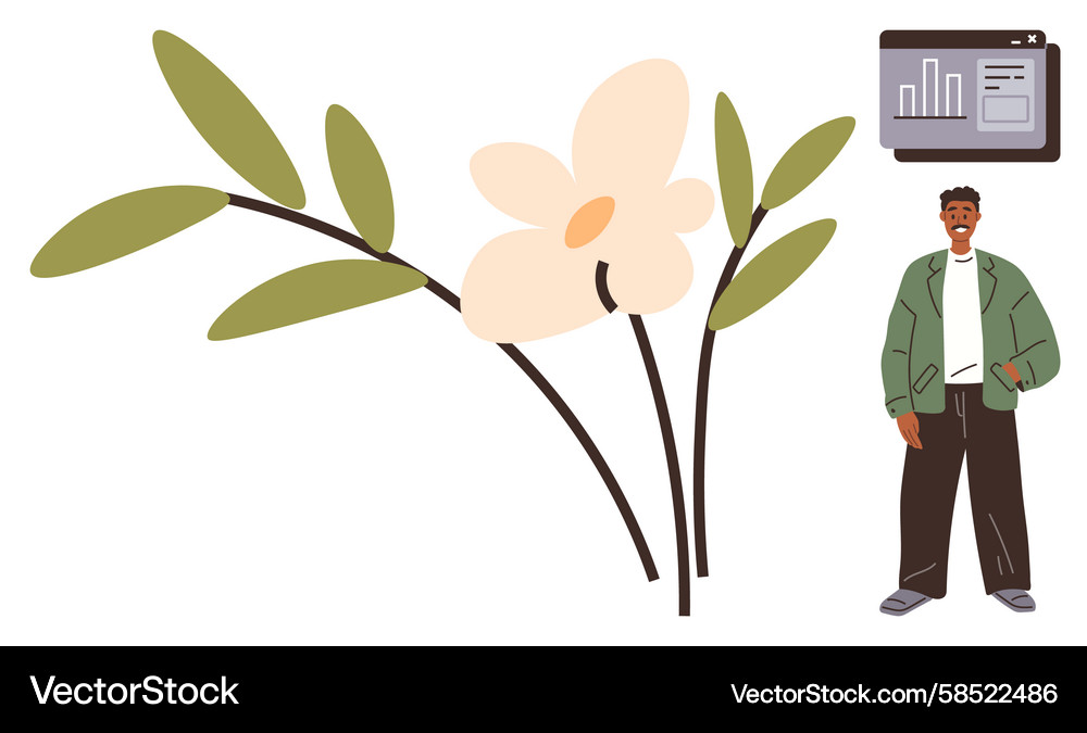 Man with Flower and Analytics Chart Vector Image