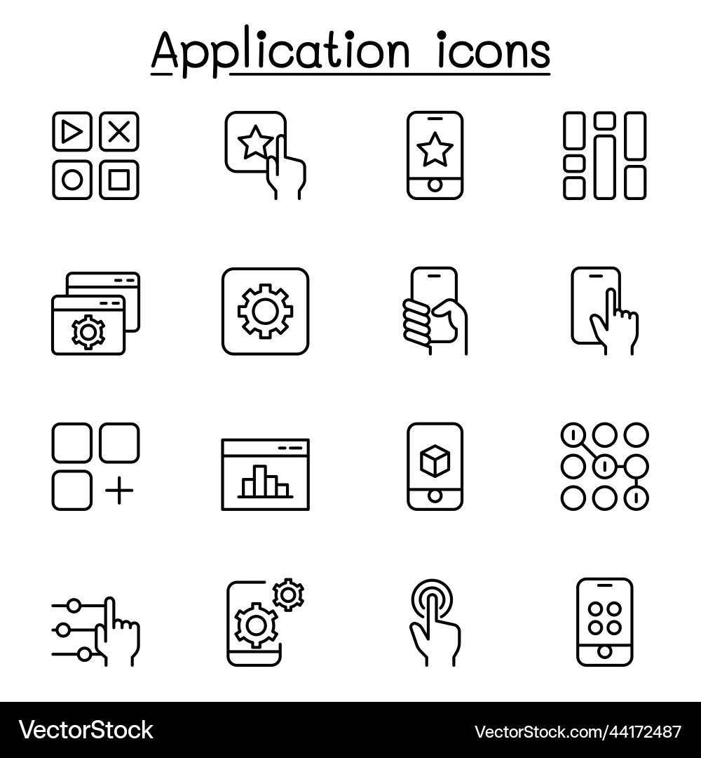 Application icon set in thin line style Application icon set in thin line style vector image