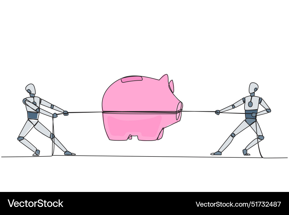 Continuous one line drawing two robots fighting Continuous one line drawing two robots fighting vector image