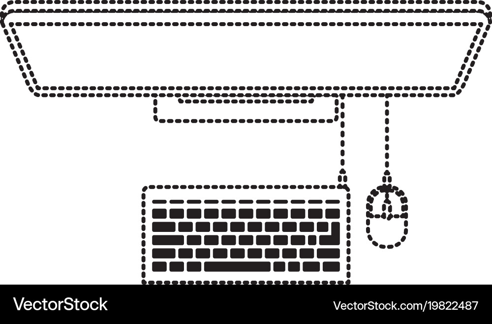 Desktop computer on top view in black dotted vector image