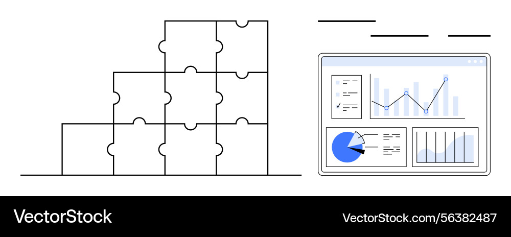 Puzzle blocks representing strategy next to data Puzzle blocks representing strategy next to data vector image