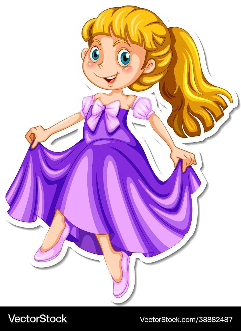 Schöne Prinzessin Cartoon Charakter Aufkleber Schöne Prinzessin Cartoon Charakter Aufkleber vektorbild
