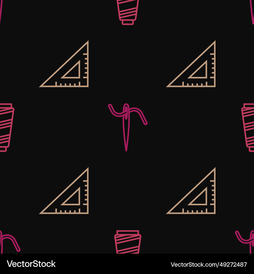 Set line sewing thread triangular ruler Set line sewing thread triangular ruler vector image