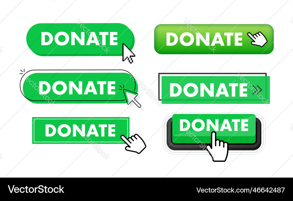 Set of donate button hand pointer clicking Set of donate button hand pointer clicking vector image