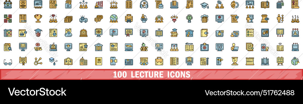 100 lecture icons set color line style 100 lecture icons set color line style vector image