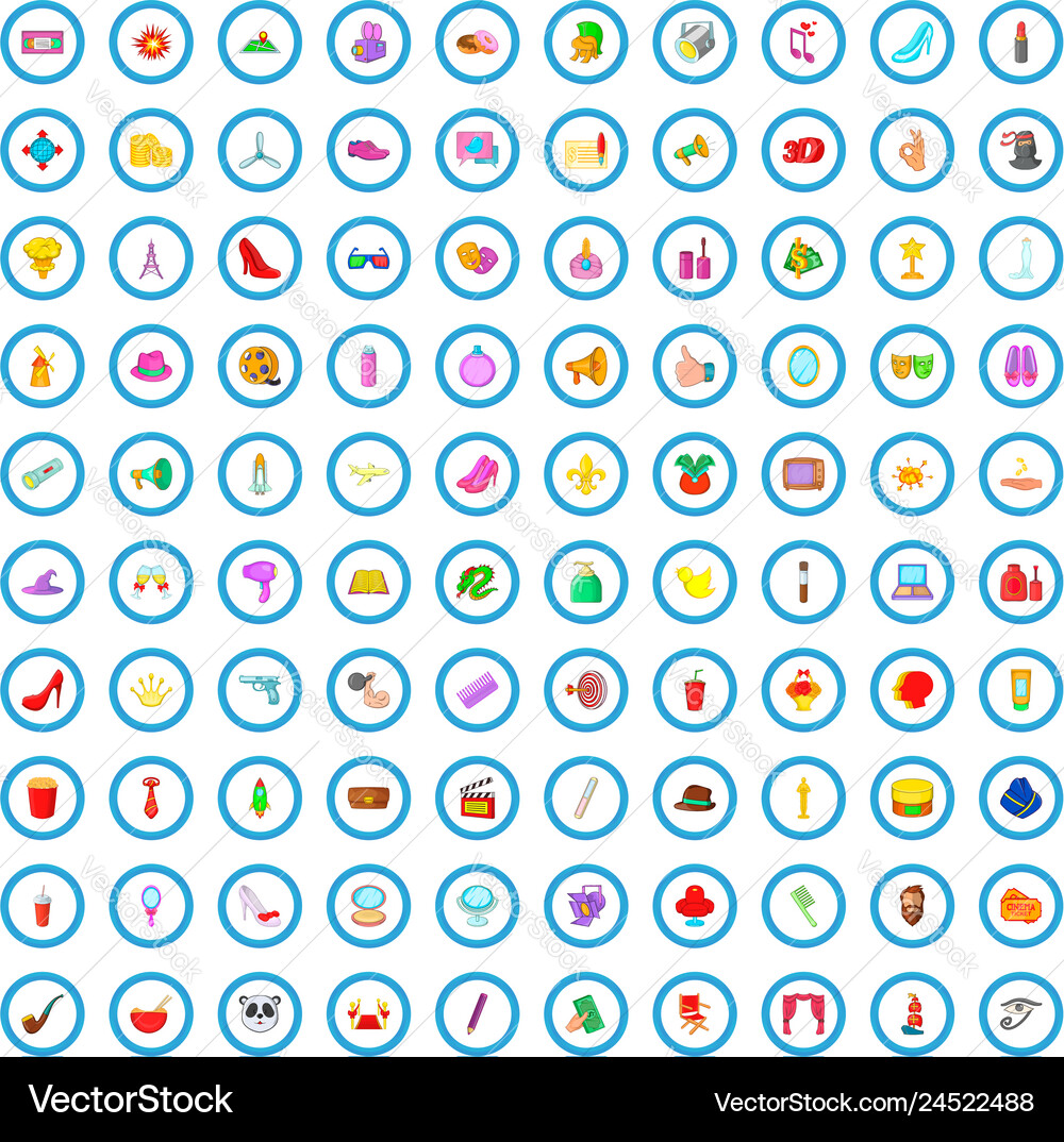 100 movie making icons set cartoon style 100 movie making icons set cartoon style vector image