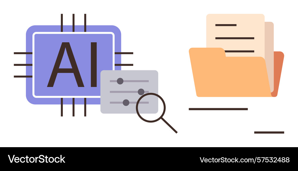 Artificial intelligence analyzing data with file Artificial intelligence analyzing data with file vector image