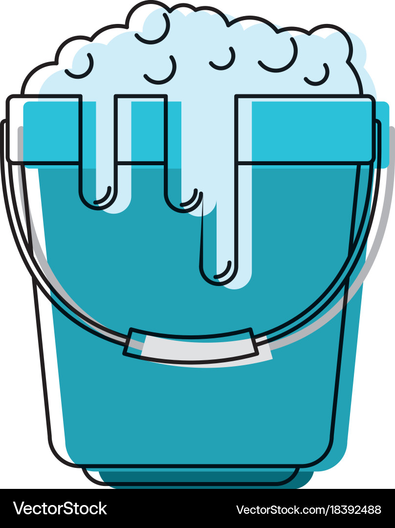 Bucket with handle and soapy water in colorful Vector Image