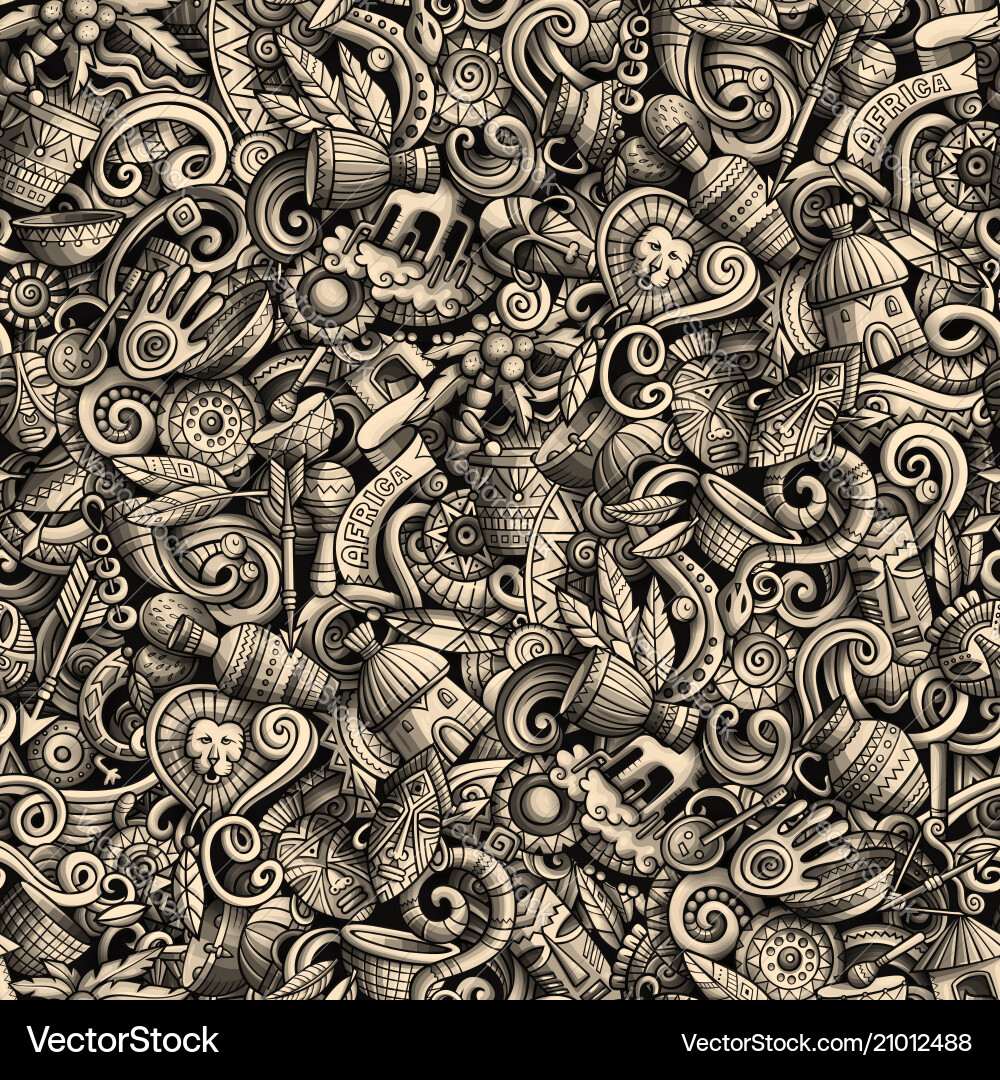 Cartoon niedliche Doodles Hand gezogen Afrika nahtlos Cartoon niedliche Doodles Hand gezogen Afrika nahtlos vektorbild